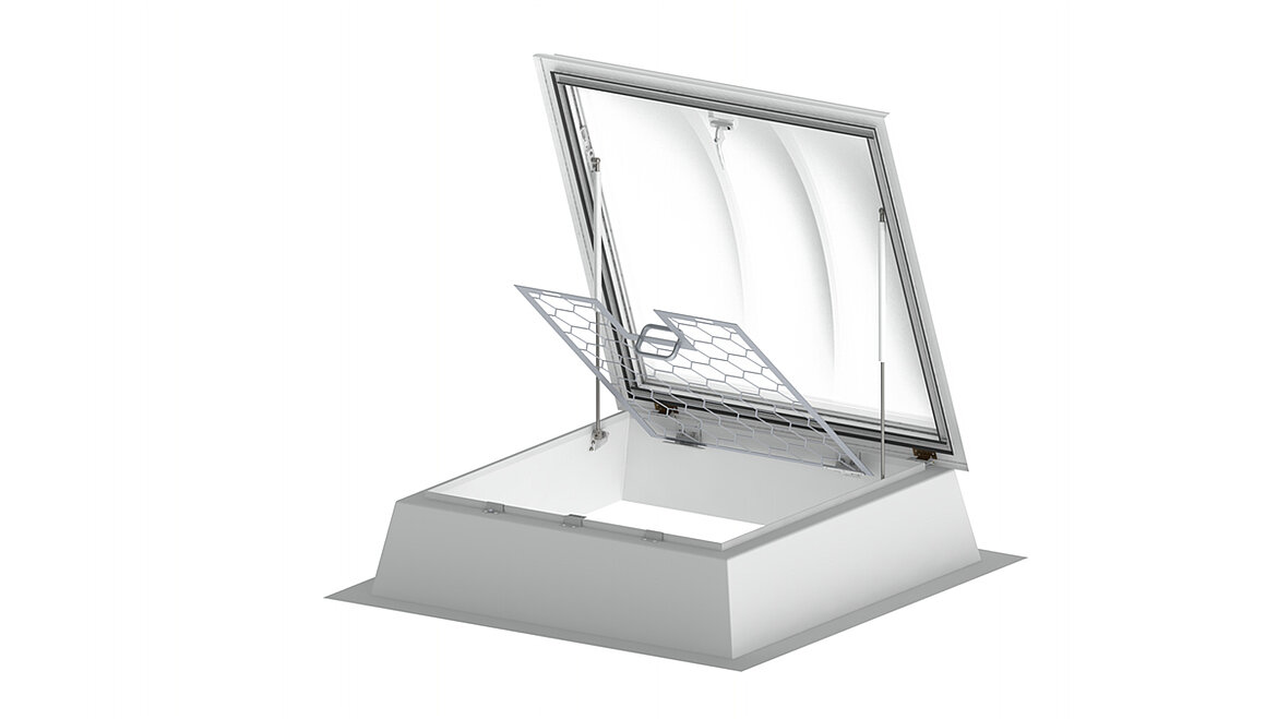 Öffenbares Durchsturzgitter für Dachausstieg LAMILUX Lichtkuppel F100 W offenbares Durchsturzgitter