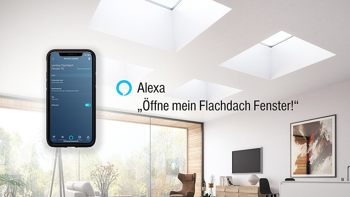 LAMILUX Smart Conector App-Steuerun LAMILUX Smart Conector beim öffnen eines Flachdach Fensters via App