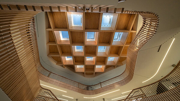 Dach der Grace-Hopper-Gesamtschule von unten