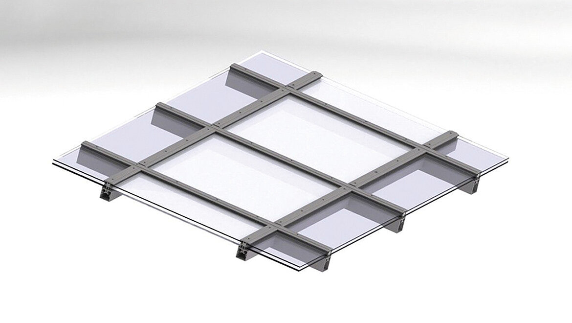 Glasdach Sonnenschutz mit mattheller Folie