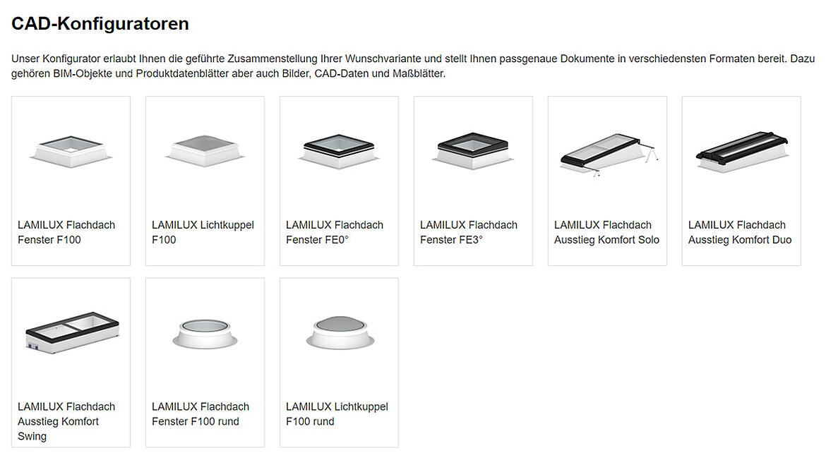 CAD-Konfigurationen im LAMILUX BIM- und Produktkonfigurator LAMILUX Tageslichtsysteme im Produktkonfigurator | insights by LAMILUX