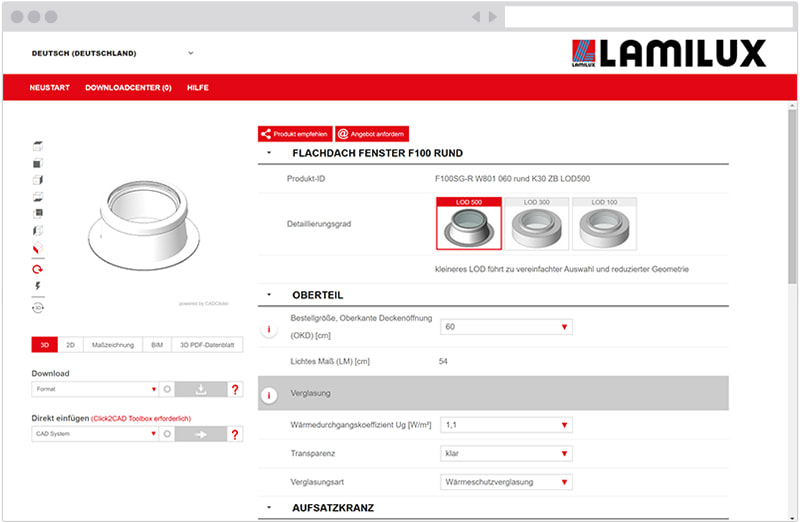 LAMILUX Produktkonfigurator