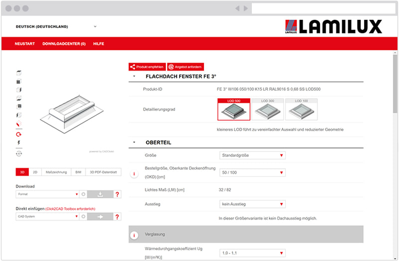 LAMILUX Produktkonfigurator 