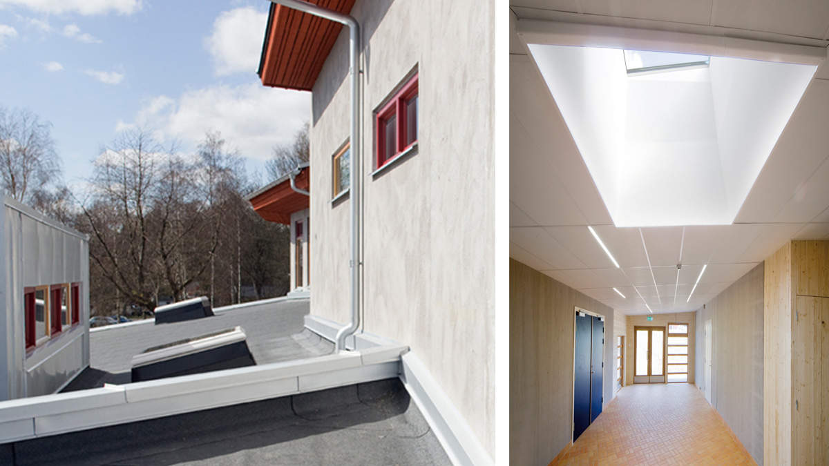 LAMILUX Flachdach Fenster F100 in der Waldorfschule in Höör